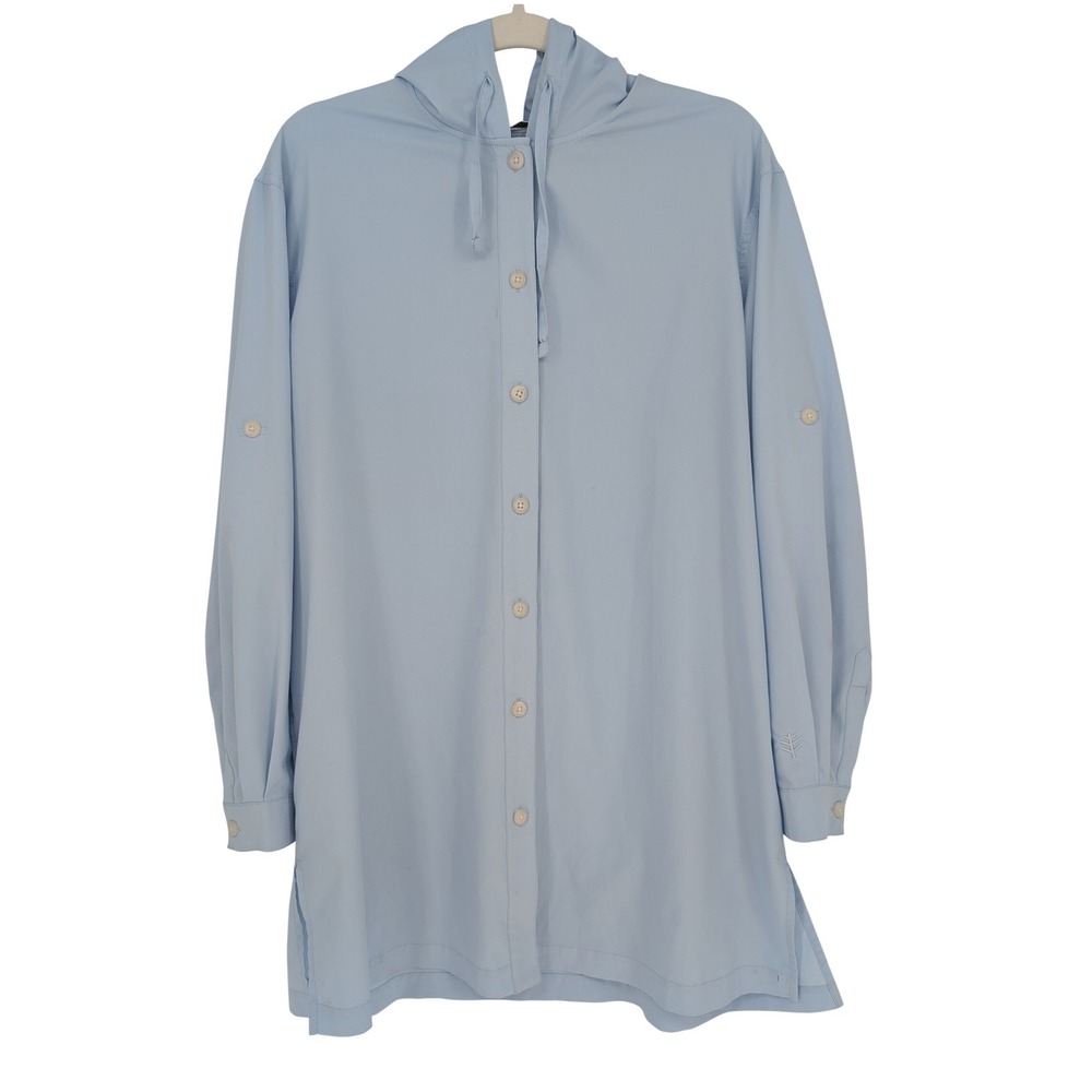 Coolibar Iztapa Coastal Sun Shirt Womens XL Periwinkle Blue UPF 50+ Hooded Top